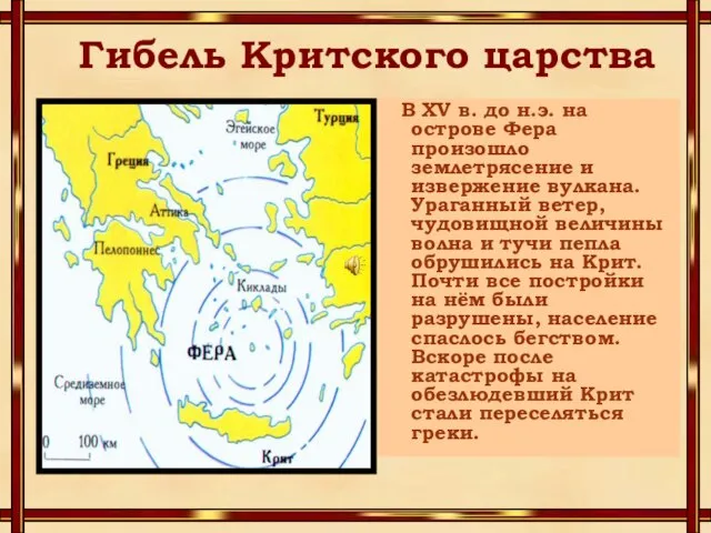 Гибель Критского царства В XV в. до н.э. на острове Фера произошло