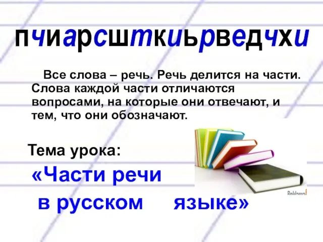 пчиарсшткиьрведчхи Все слова – речь. Речь делится на части. Слова каждой части