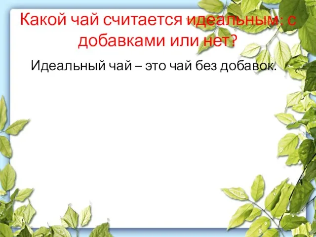 Какой чай считается идеальным: с добавками или нет? Идеальный чай – это чай без добавок.