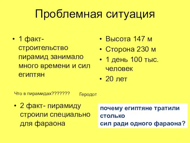 Проблемная ситуация Высота 147 м Сторона 230 м 1 день 100 тыс.