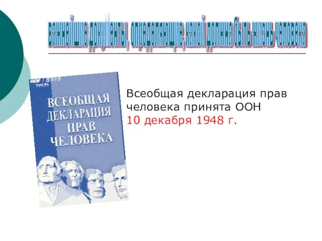 Всеобщая декларация прав человека принята ООН 10 декабря 1948 г. важнейшие документы,