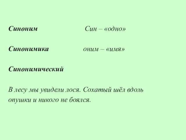 Синоним Син – «одно» Синонимика оним – «имя» Синонимический В лесу мы