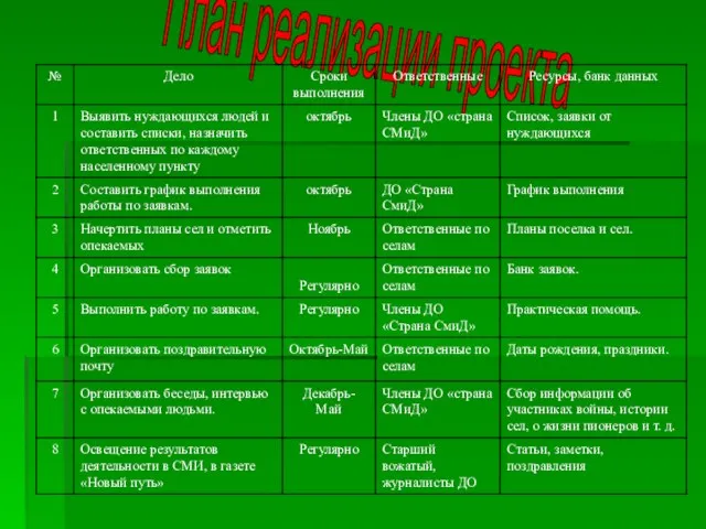 7. План реализации проекта План реализации проекта