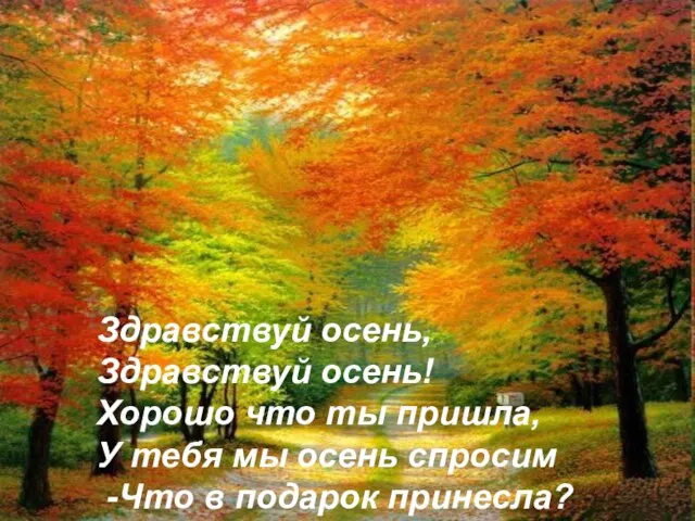 Здравствуй осень, Здравствуй осень! Хорошо что ты пришла, У тебя мы осень