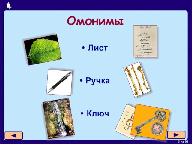 Омонимы Лист Ручка Ключ