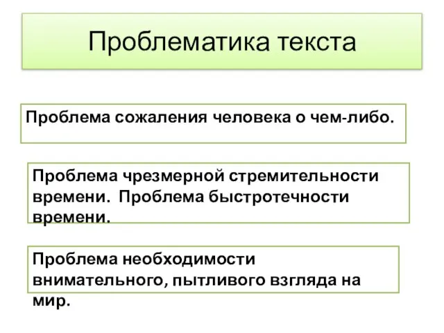 Проблематика текста Проблема чрезмерной стремительности времени. Проблема быстротечности времени. Проблема сожаления человека