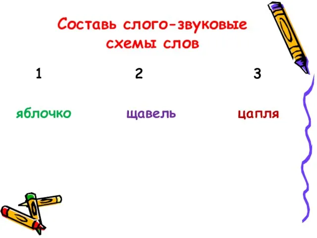 1 2 3 яблочко щавель цапля Составь слого-звуковые схемы слов