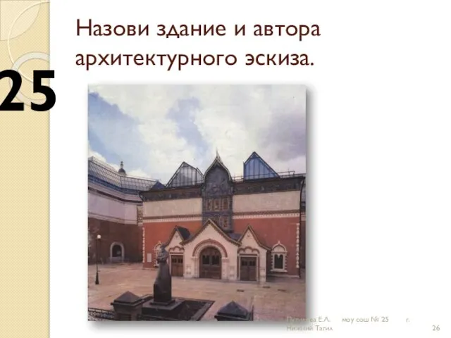 Назови здание и автора архитектурного эскиза. 25 Путилова Е.Л. моу сош № 25 г.Нижний Тагил