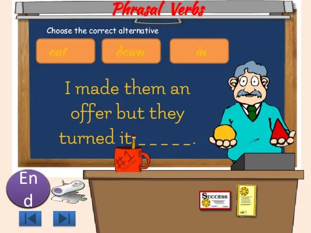 Phrasal Verbs I made them an offer but they turned it _____.