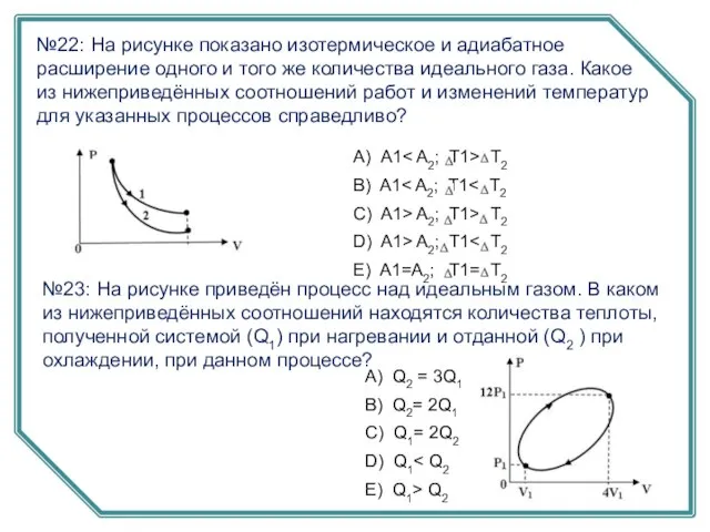 №22: На рисунке показано изотермическое и адиабатное расширение одного и того же