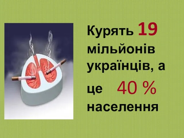 Курять 19 мільйонів українців, а це населення 40 %