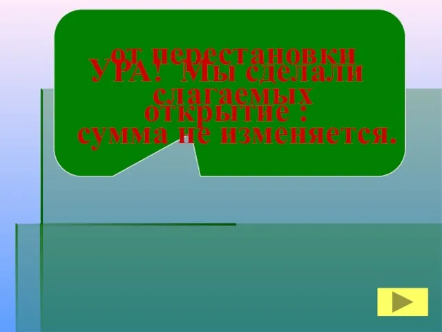 УРА! Мы сделали открытие : от перестановки слагаемых сумма не изменяется.