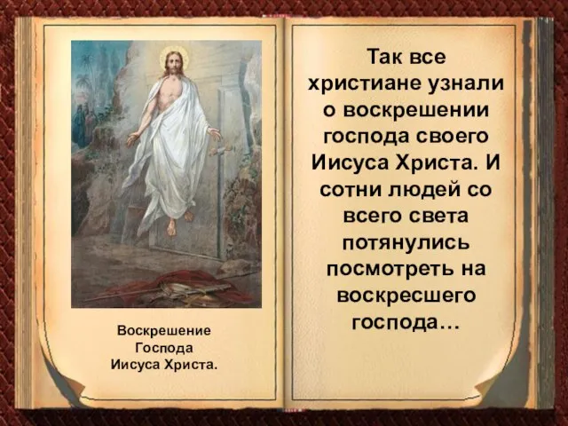 Так все христиане узнали о воскрешении господа своего Иисуса Христа. И сотни