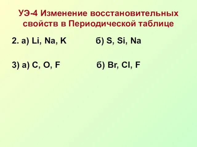 УЭ-4 Изменение восстановительных свойств в Периодической таблице 2. а) Li, Na, K