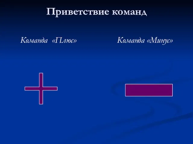 Приветствие команд Команда «Плюс» Команда «Минус»