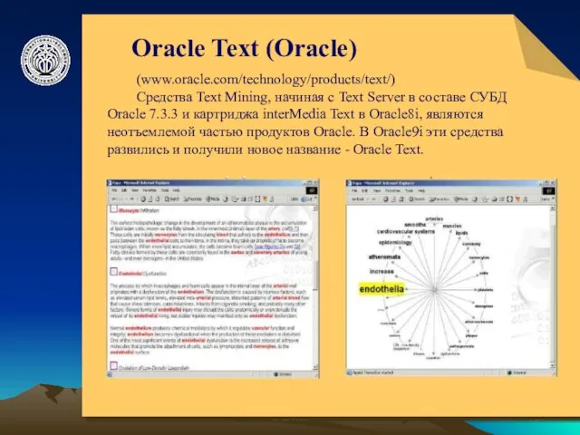 © ElVisti Oracle Text (Oracle) (www.oracle.com/technology/products/text/) Средства Text Mining, начиная с Text