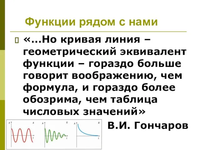 Функции рядом с нами «…Но кривая линия – геометрический эквивалент функции –