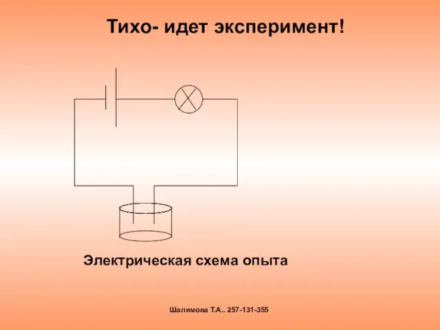 Тихо- идет эксперимент! Шалимова Т.А.. 257-131-355 Электрическая схема опыта