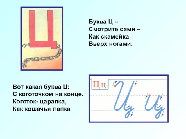 Буква Ц – Смотрите сами – Как скамейка Вверх ногами. Вот какая