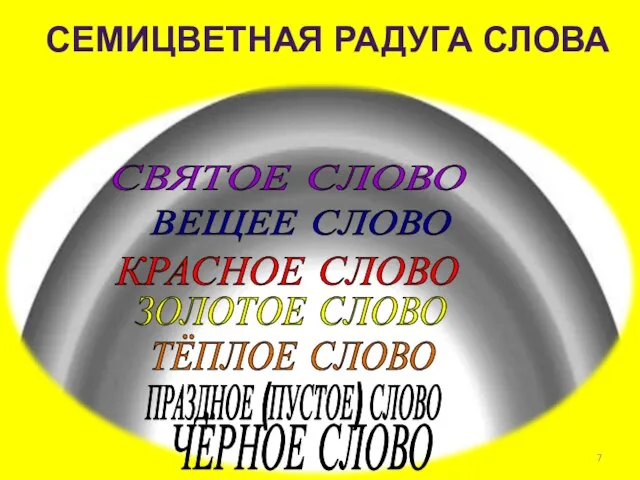 СЕМИЦВЕТНАЯ РАДУГА СЛОВА СВЯТОЕ СЛОВО ВЕЩЕЕ СЛОВО КРАСНОЕ СЛОВО ЗОЛОТОЕ СЛОВО ТЁПЛОЕ