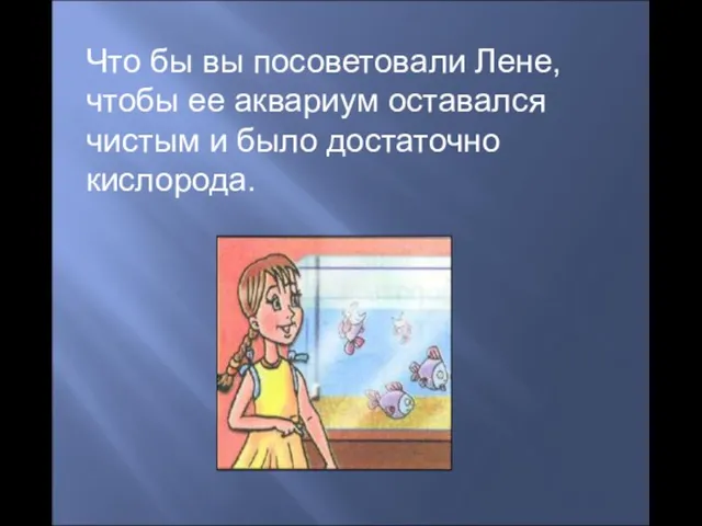 Что бы вы посоветовали Лене, чтобы ее аквариум оставался чистым и было достаточно кислорода.