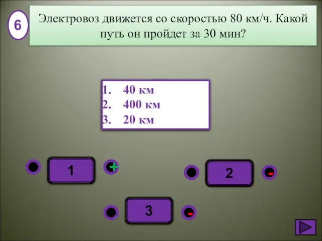 - + - 3 2 1 40 км 400 км 20 км