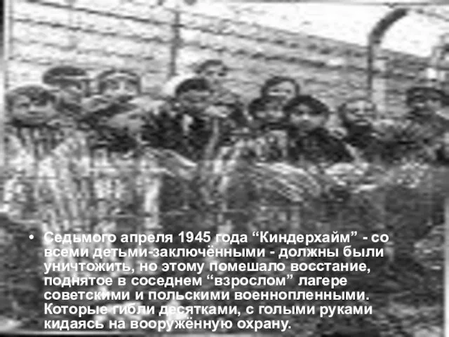 Седьмого апреля 1945 года “Киндерхайм” - со всеми детьми-заключёнными - должны были