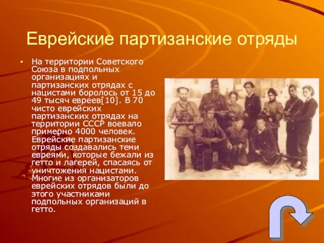 Еврейские партизанские отряды На территории Советского Союза в подпольных организациях и партизанских