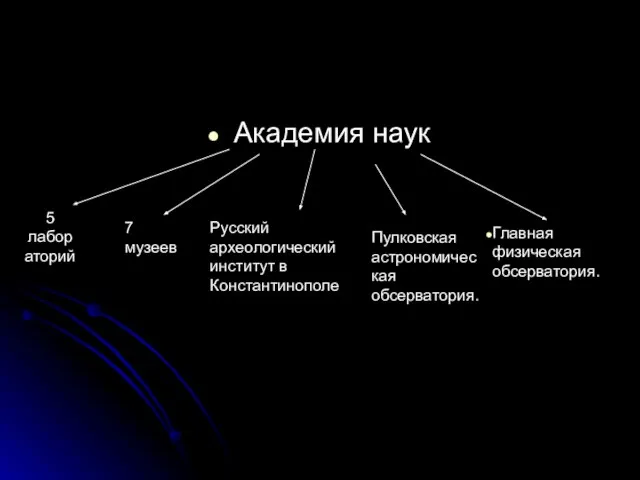 Академия наук 5 лабораторий 7 музеев Русский археологический институт в Константинополе Пулковская