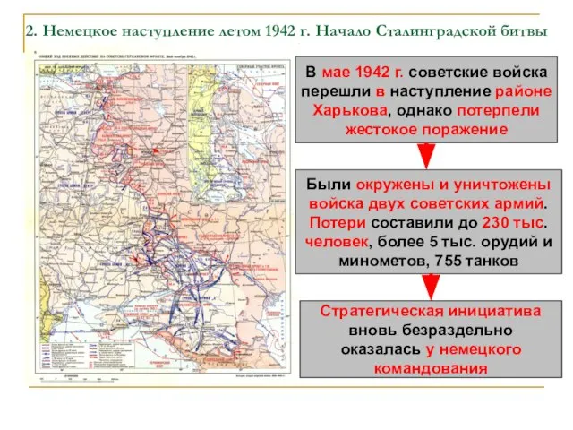 2. Немецкое наступление летом 1942 г. Начало Сталинградской битвы В мае 1942