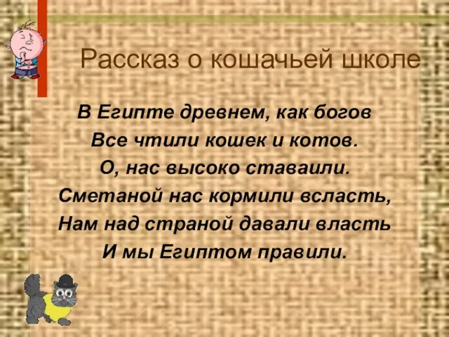 Рассказ о кошачьей школе В Египте древнем, как богов Все чтили кошек