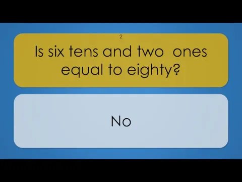 Is six tens and two ones equal to eighty? No 2