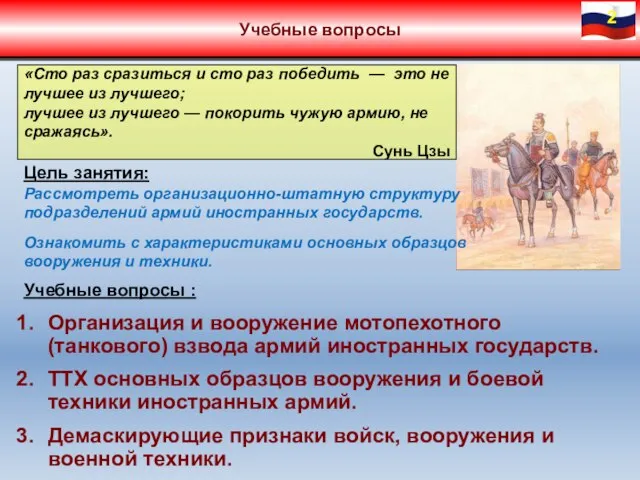 Учебные вопросы Учебные вопросы : Организация и вооружение мотопехотного (танкового) взвода армий