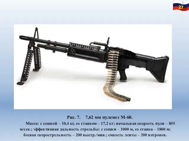 Рис. 7. 7,62 мм пулемет М-60. Масса: с сошкой – 10,4 кг,