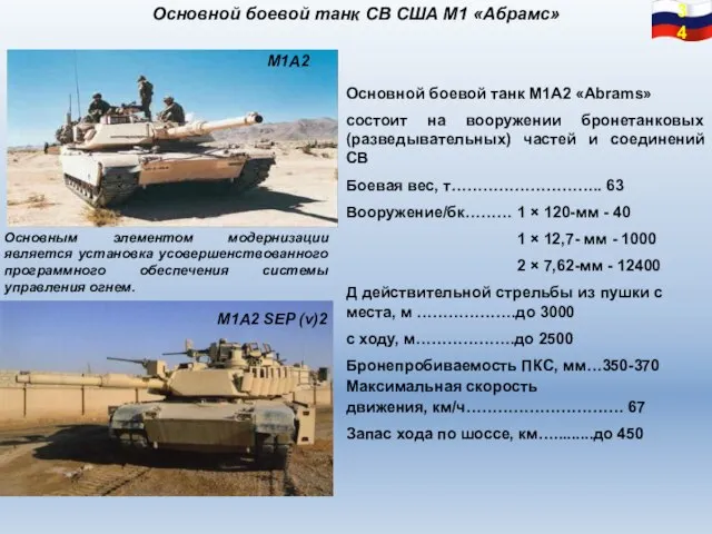 Основной боевой танк М1А2 «Abrams» состоит на вооружении бронетанковых (разведывательных) частей и