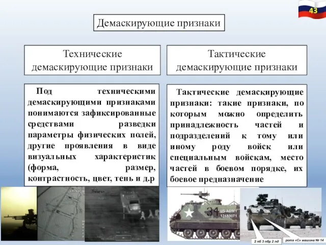 Демаскирующие признаки Технические демаскирующие признаки Тактические демаскирующие признаки Под техническими демаскирующими признаками