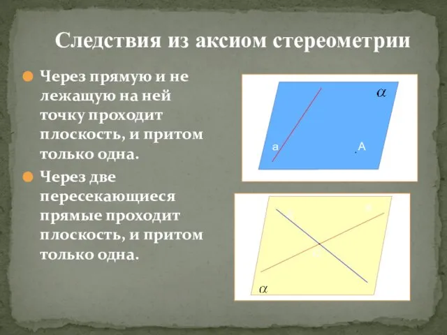 Через прямую и не лежащую на ней точку проходит плоскость, и притом