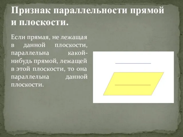 Признак параллельности прямой и плоскости. Если прямая, не лежащая в данной плоскости,