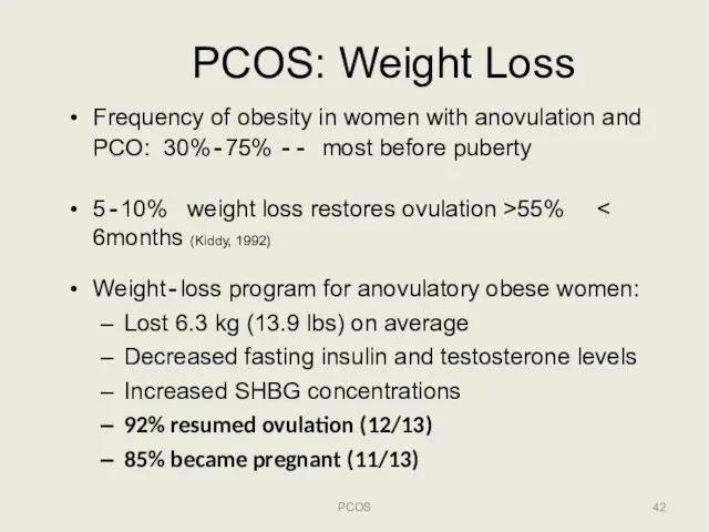 PCOS: Weight Loss PCOS Frequency of obesity in women with anovulation and