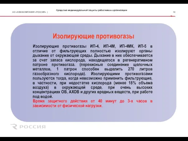 Средства индивидуальной защиты работников организации Изолирующие противогазы Изолирующие противогазы ИП-4, ИП-4М, ИП-4МК,