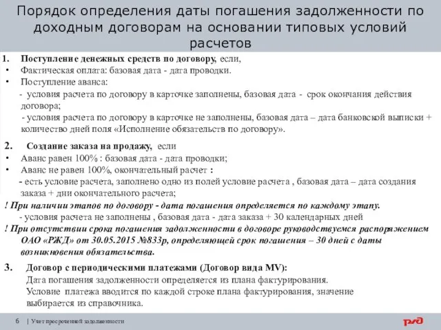 Порядок определения даты погашения задолженности по доходным договорам на основании типовых условий