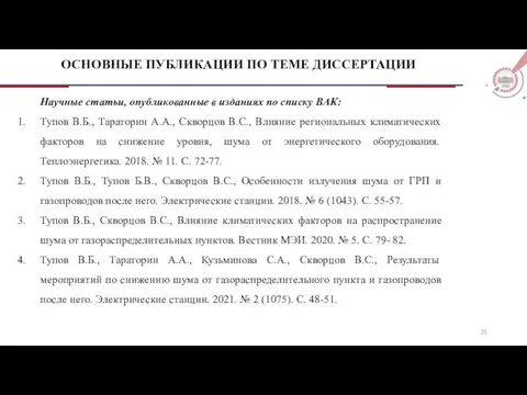 ОСНОВНЫЕ ПУБЛИКАЦИИ ПО ТЕМЕ ДИССЕРТАЦИИ Научные статьи, опубликованные в изданиях по списку