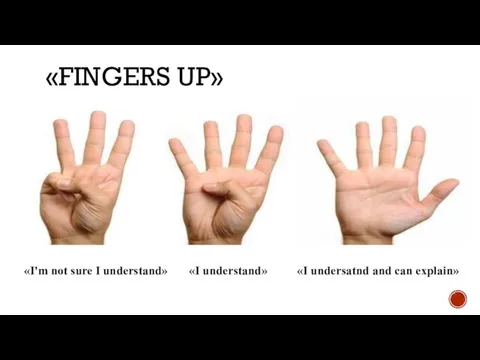 «FINGERS UP» «I'm not sure I understand» «I understand» «I undersatnd and can explain»