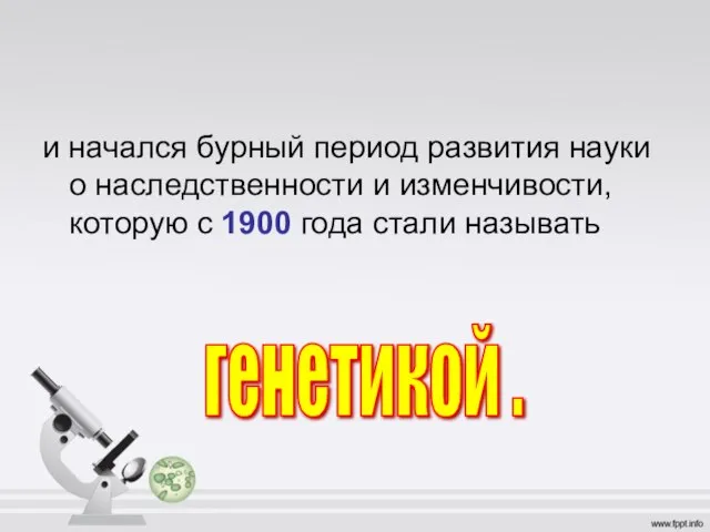 и начался бурный период развития науки о наследственности и изменчивости, которую с