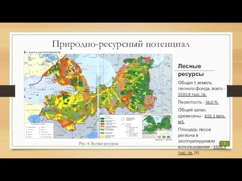 Природно-ресурсный потенциал 3 Рис. 4 Лесные ресурсы Лесные ресурсы Общая S земель