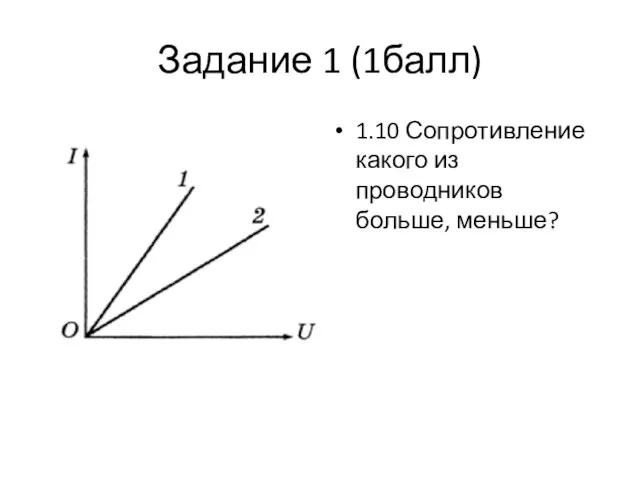 Задание 1 (1балл) 1.10 Сопротивление какого из проводников больше, меньше?