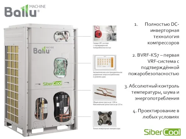 Полностью DC-инверторная технология компрессоров 2. BVRF-KS7 – первая VRF-система с подтверждённой пожаробезопасностью