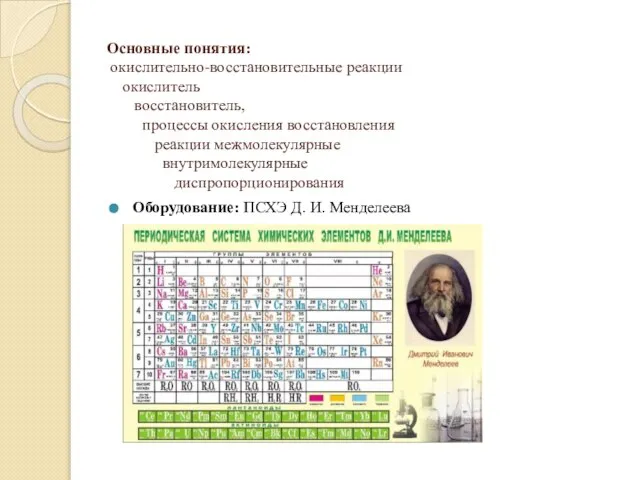 Основные понятия: окислительно-восстановительные реакции окислитель восстановитель, процессы окисления восстановления реакции межмолекулярные внутримолекулярные