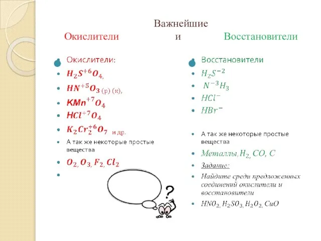 Важнейшие Окислители и Восстановители