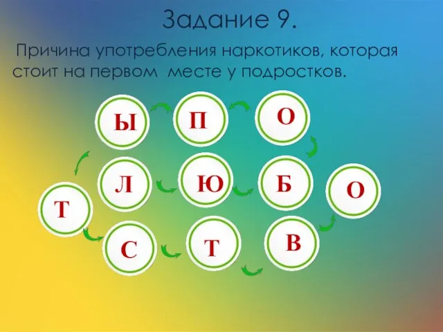 Задание 9. Причина употребления наркотиков, которая стоит на первом месте у подростков.